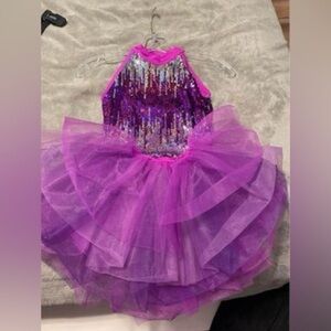 Little Girl 2 piece Purple Shiny Dance Costume Jazz Tap Ballet Contemporary Tutu